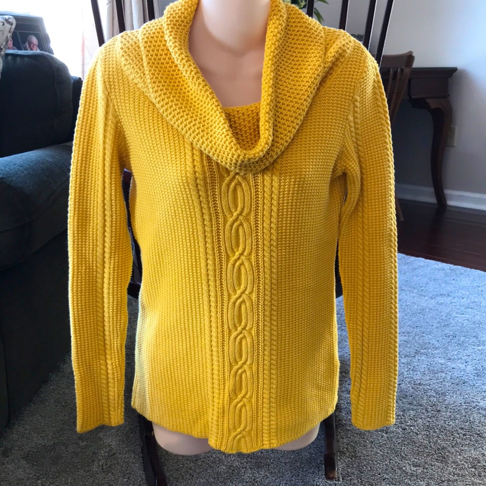 Nautica golden yellow cowl neck cable knit sweater size small